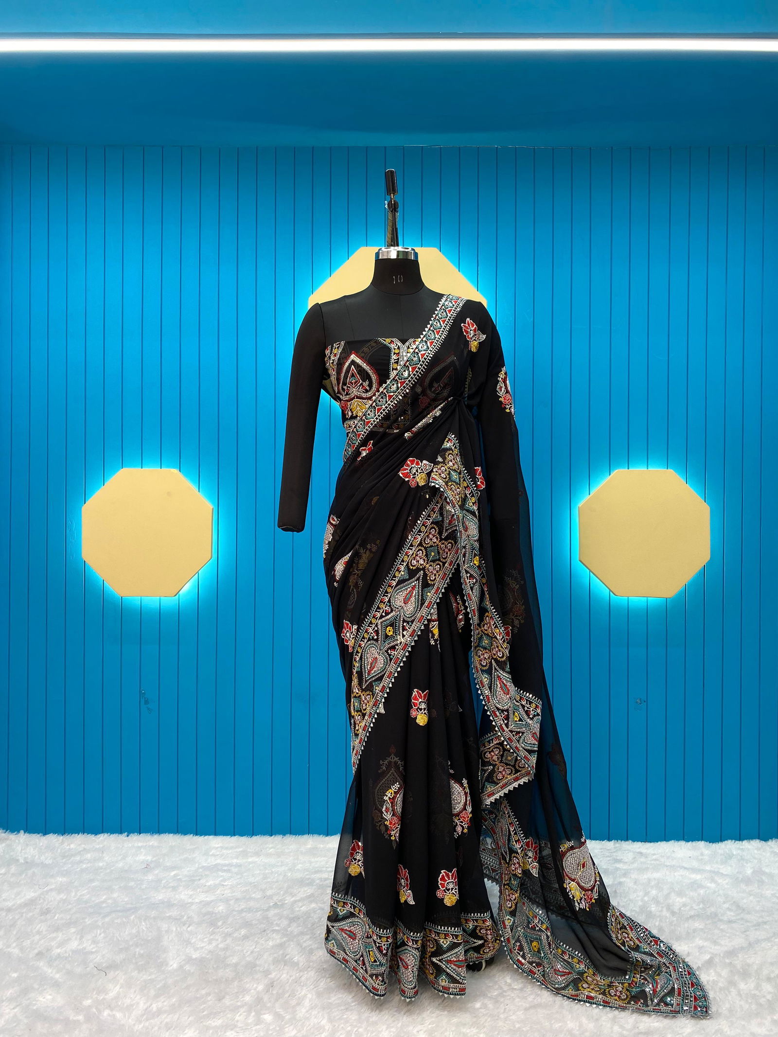 LG 1858 Black Georgette Party Wear Sarees Wholesale Shop In Surat